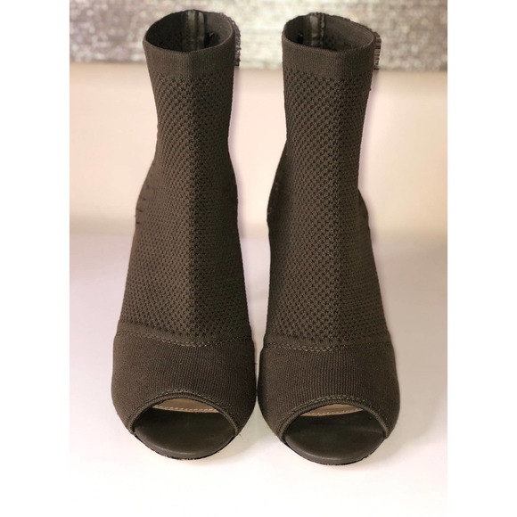 Express Open Toe Olive Green Sock Ankle Bootie Heels Size- 7 - Picture 5 of 9